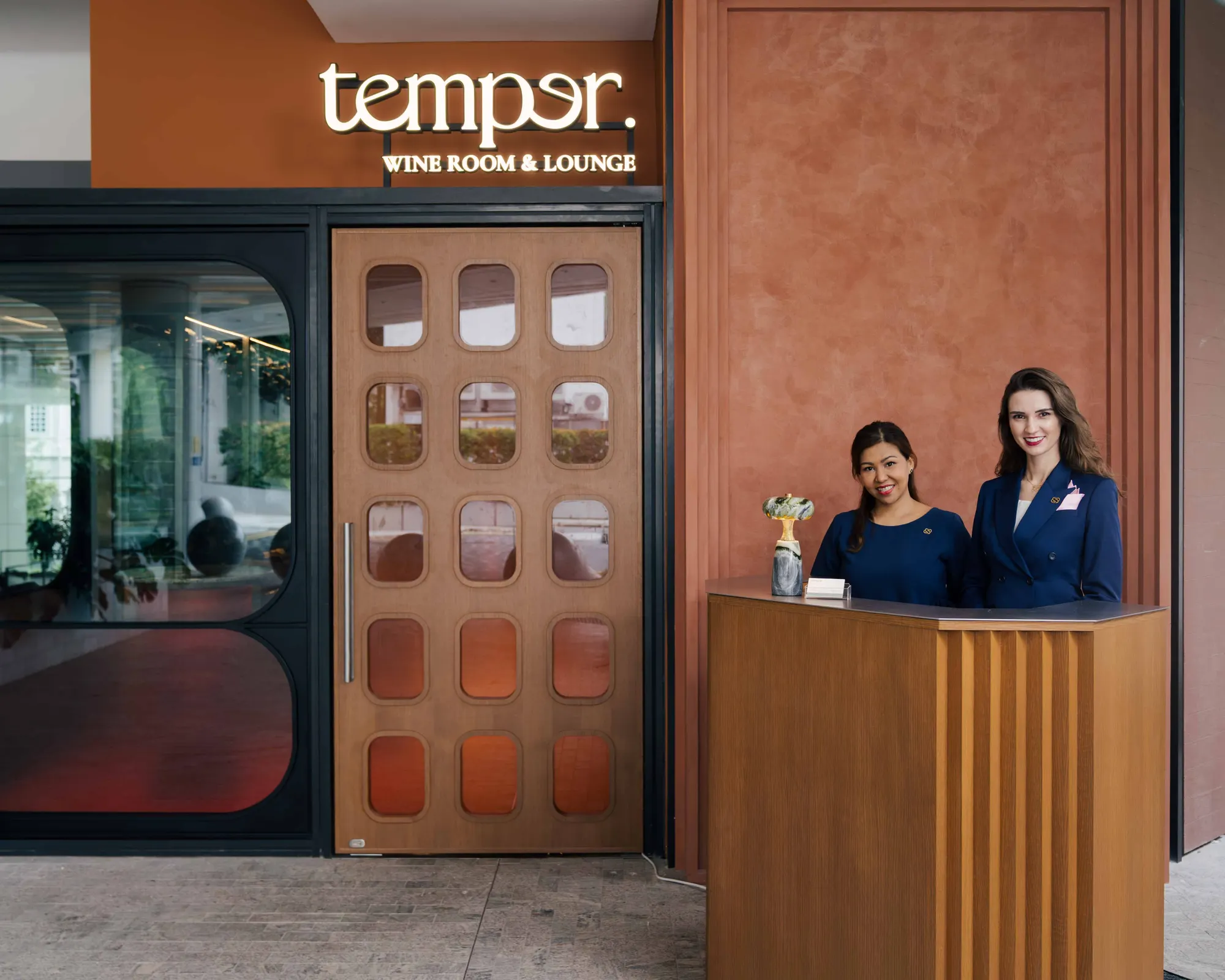 The entrance to Temper wine room and lounge